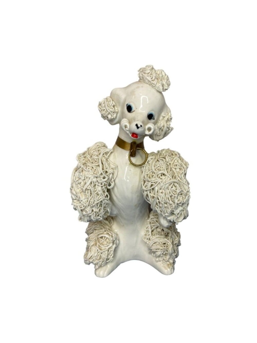Vintage Porcelain Spaghetti Poodle Figurine With Gold Collar & Ring 5"